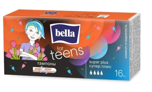 Тампоны женск.гигиен.комфорт и надёжность "bella for teens" Super Plus 16шт. (BE-032-SP16-E01)